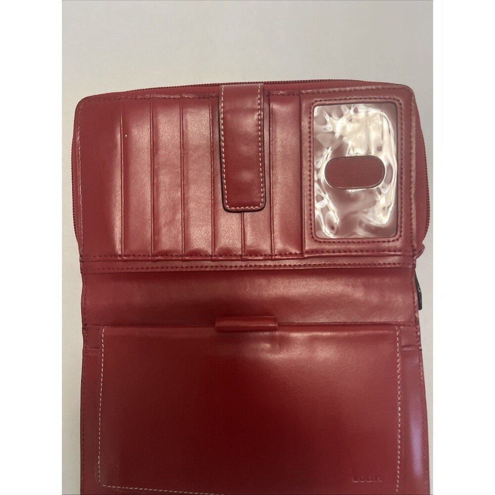 LODIS Women's Premier Leather Audrey Trifold Clutch Wallet Red - Picture 12 of 12